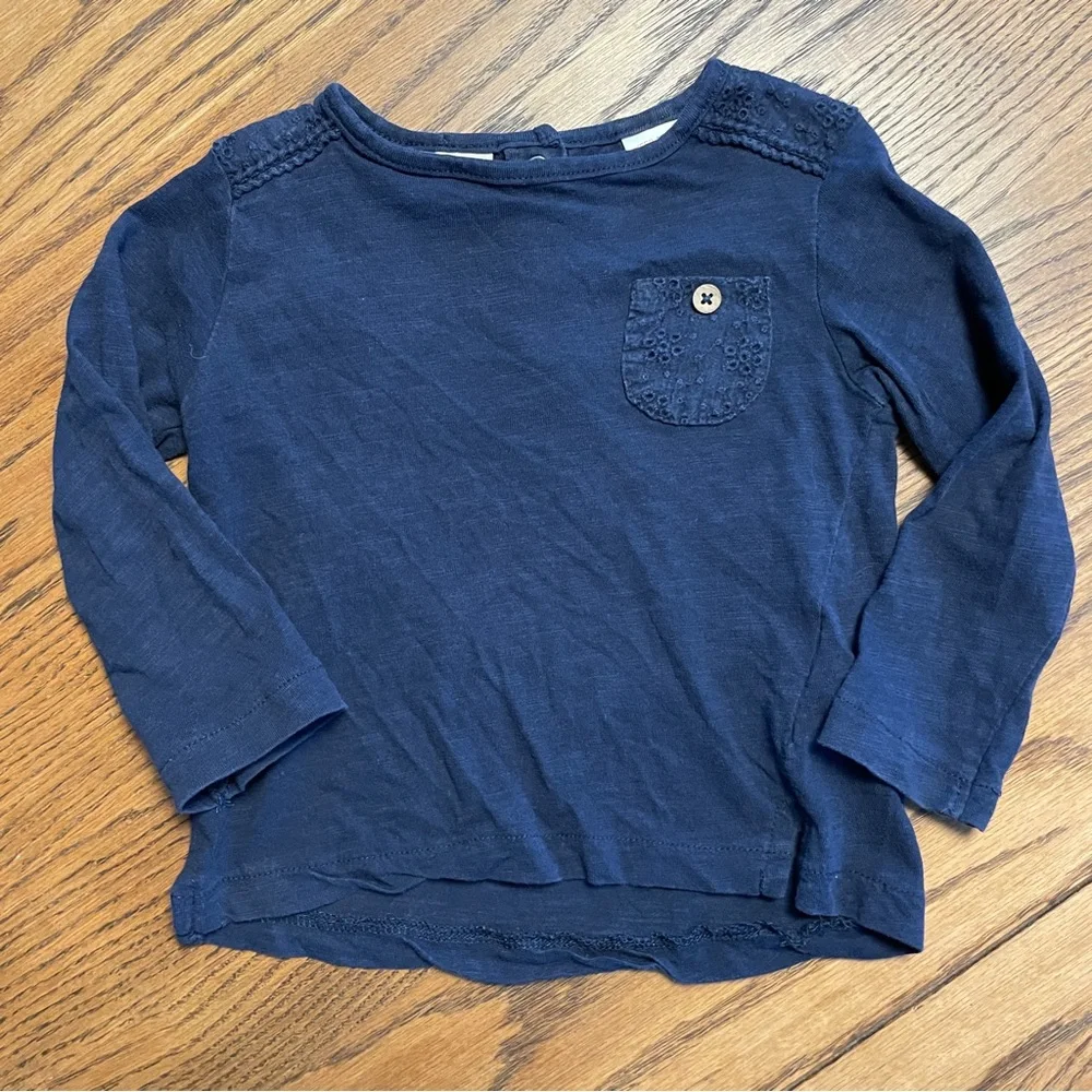 Zara Baby Girl Long Sleeve Navy Tee with Pocket 6-9 months